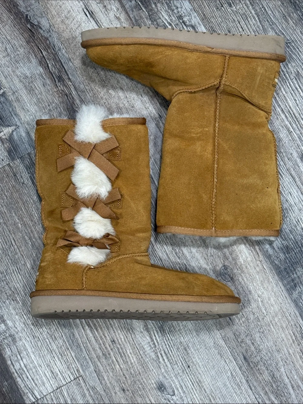 Koolaburra by UGG Victoria Mid Calf Chestnut Bow Boots Size 6